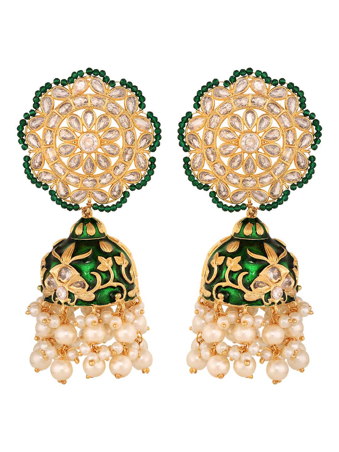 Zaveri Pearls Enamelling Sea Green & Pink Kundan & Pearls Ethnic Jhumki  Earring For Women-ZPFK9612 : Amazon.in: Fashion