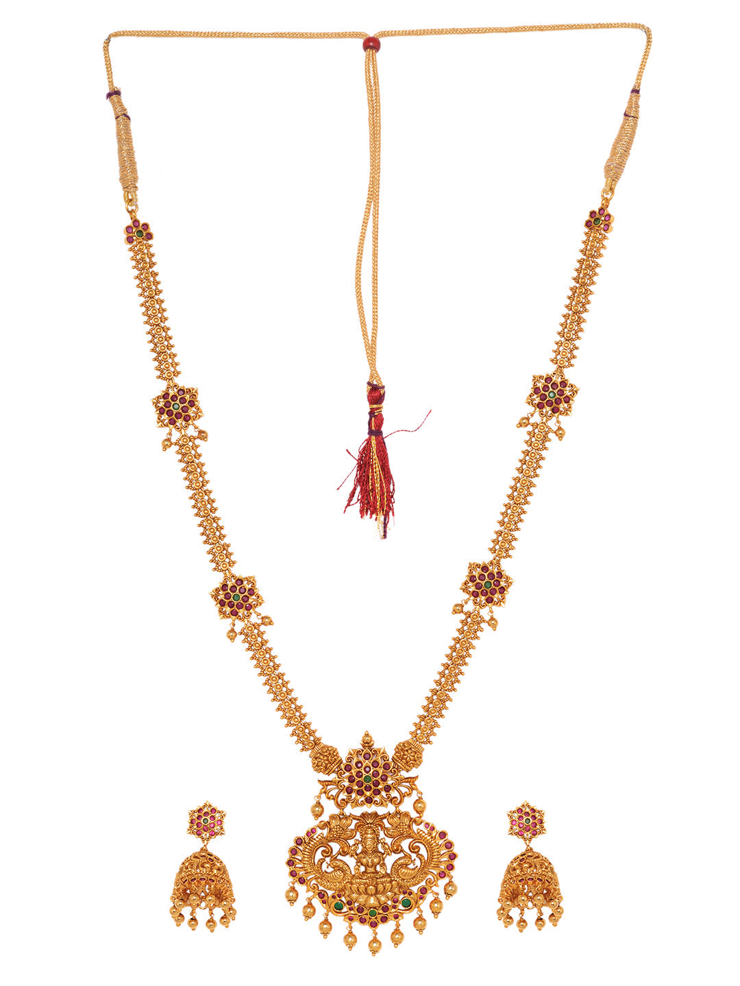 Buy Yuvaa Galleria Jewellery Set, Gold Colored Matte Finish Brass Lakshmi  Model Haram, Necklace With Ear Rings For Women And Girls at Amazon.in