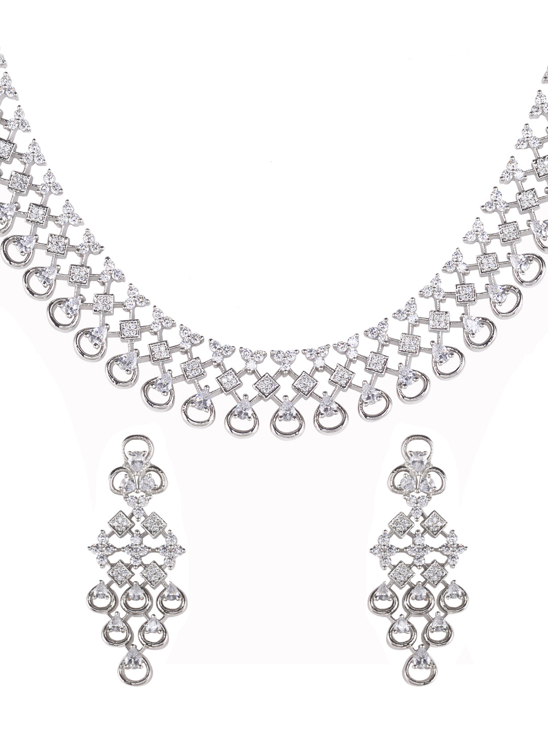 Elegant Platinum Evara Diamond Necklace & Earrings with Diamonds for W