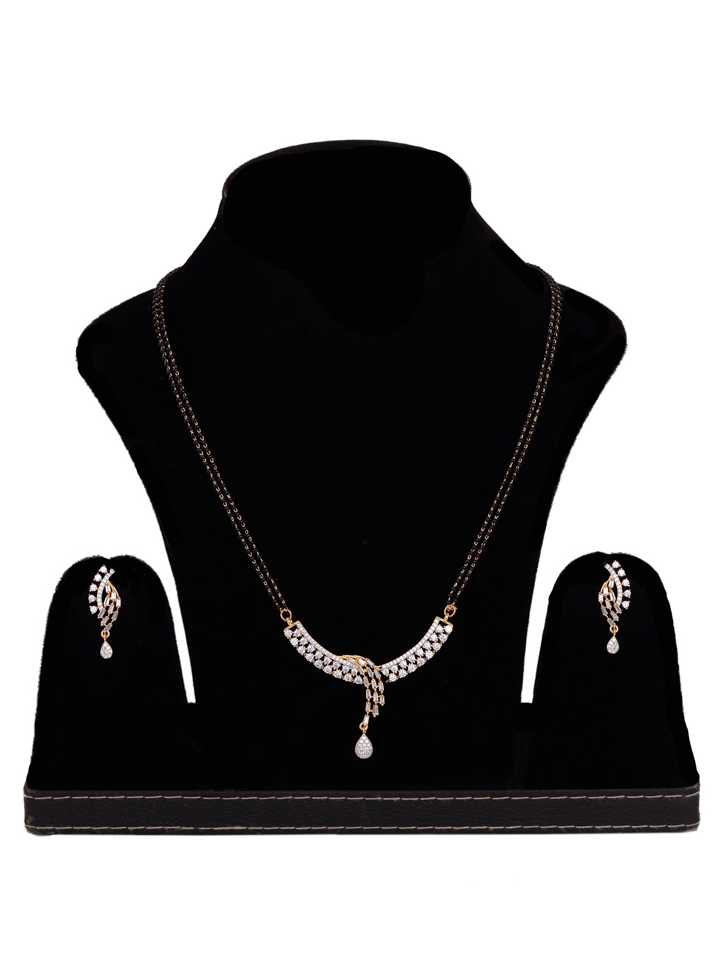 PANASH Gold-Plated & Pink CZ Stone-Studded Mangalsutra With Earrings -  Absolutely Desi
